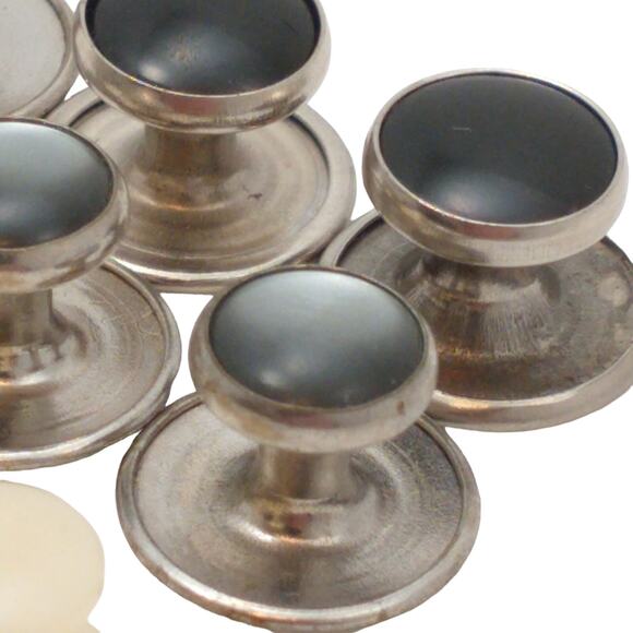 Swank Men's Button Studs 3 Onyx 3 Mother of Pearl and 3 Plastic Lot of 9 - Picture 2 of 4
